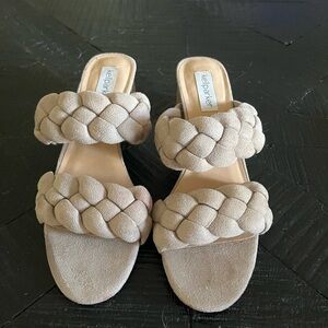 Kell Parker Women’s Two-Strap Braided Sandal in Suede & Taupe SIZE 8.5 EUC